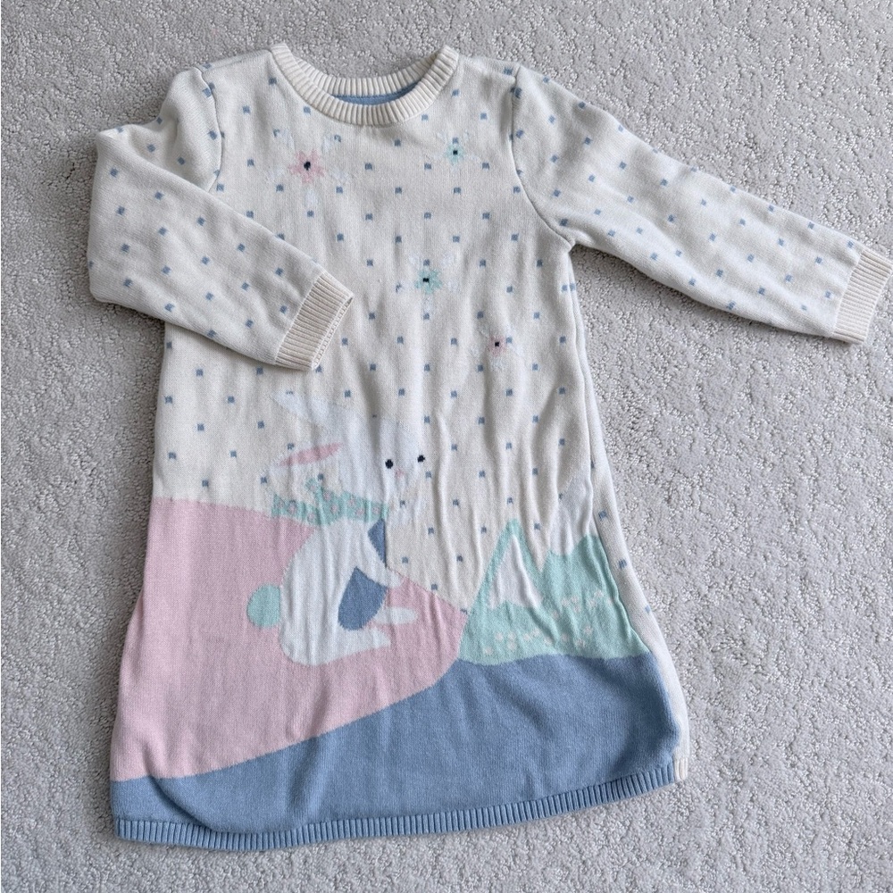 Kids Cream & Pastel Polar Bear Knit Dress, Size 2T - Picture 7 of 11